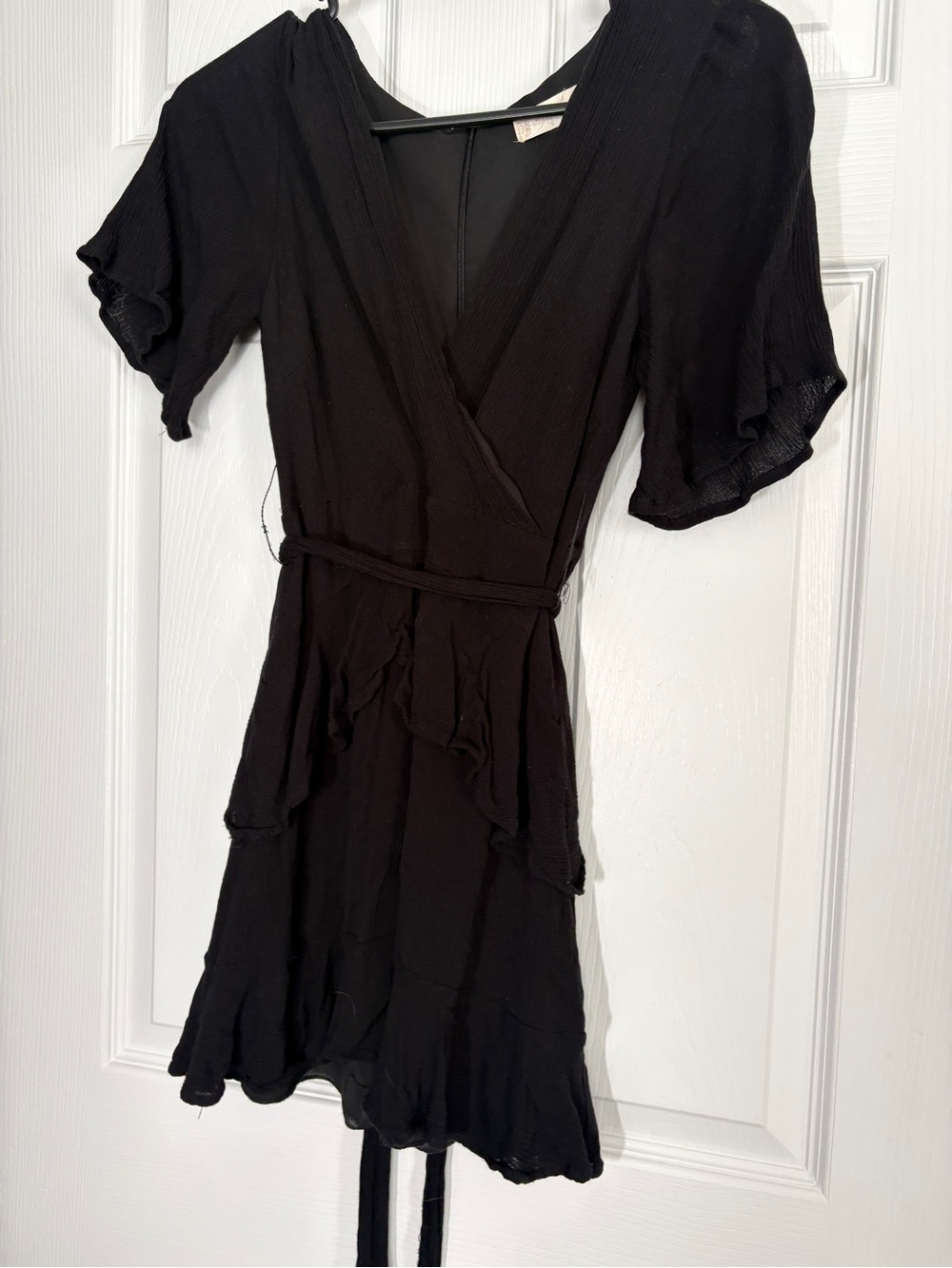 Altar'd State Black Wrap Mini Dress with Flutter Sleeves